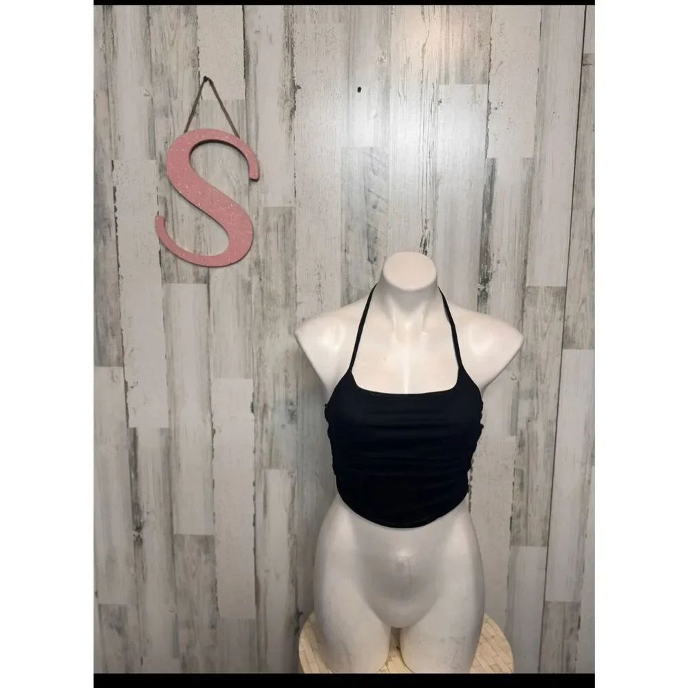 Forever 21 Black Halter Crop Top Ruched Stretchy Party Y2K Women's Small